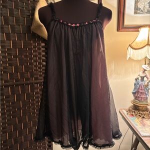 Betsey Johnson Sheer Black Babydoll Chemise with Floral details